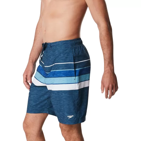 Speedo Mens Swim Trunk Knee Length Boardshort Bondi Striped20 Thruway Sodalite Blue