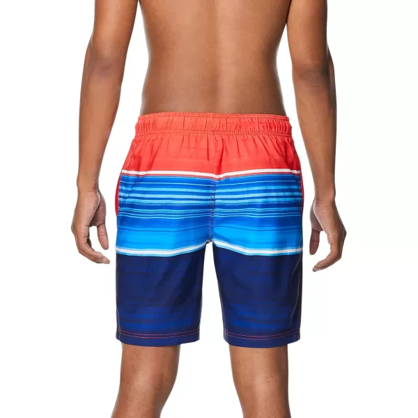 Speedo Mens Swim Trunk Knee Length Boardshort Bondi StripedBarrier High Risk Red