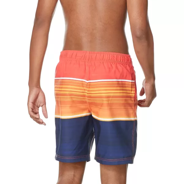 Speedo Mens Swim Trunk Knee Length Boardshort Bondi StripedBarrier Vibrant Orange