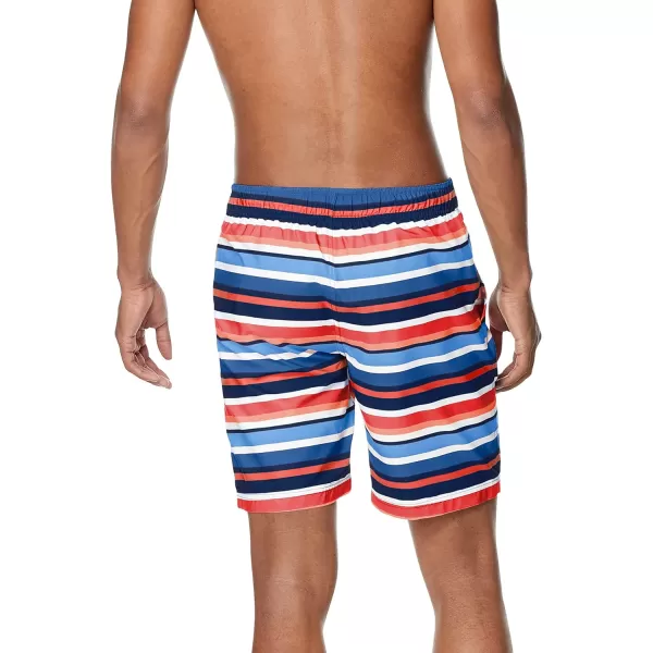 Speedo Mens Swim Trunk Knee Length Boardshort Bondi StripedLane Hot Coral