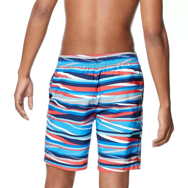 Speedo Mens Swim Trunk Knee Length Boardshort Bondi StripedParty High Risk Red