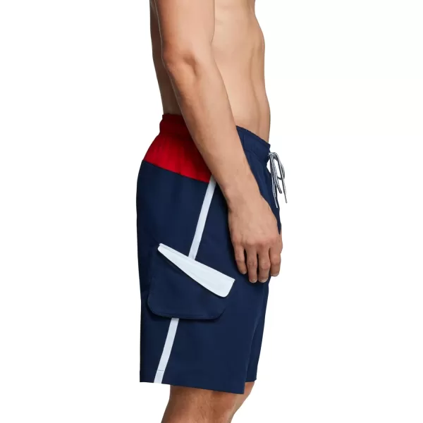 Speedo Mens Swim Trunk Knee Length Marina Edge SolidNavyRedWhite