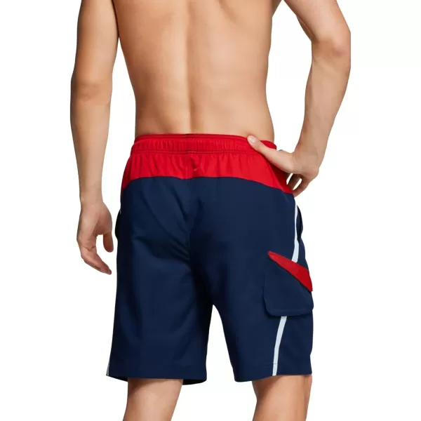 Speedo Mens Swim Trunk Knee Length Marina Edge SolidNavyRedWhite