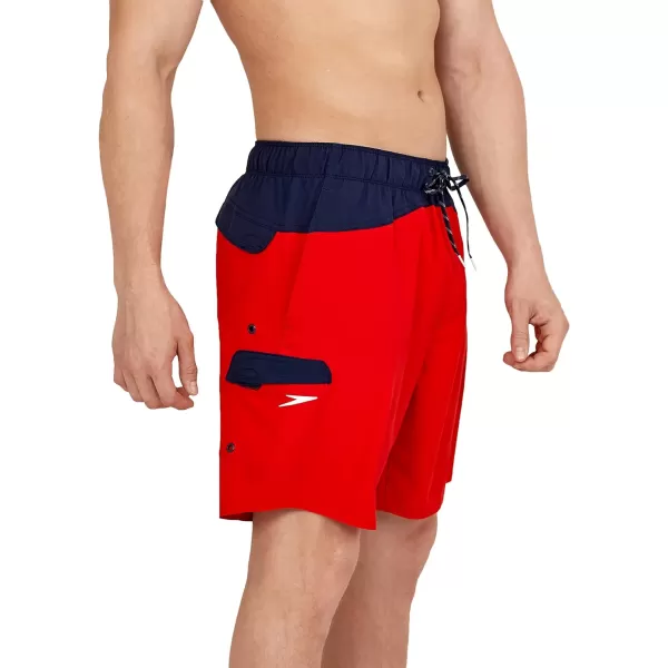 Speedo Mens Swim Trunk Mid Length MarinaRedWhiteBlue