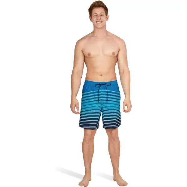 Speedo Mens Swim Trunk Mid Length MarinaStripe Explorer Aqua Splash