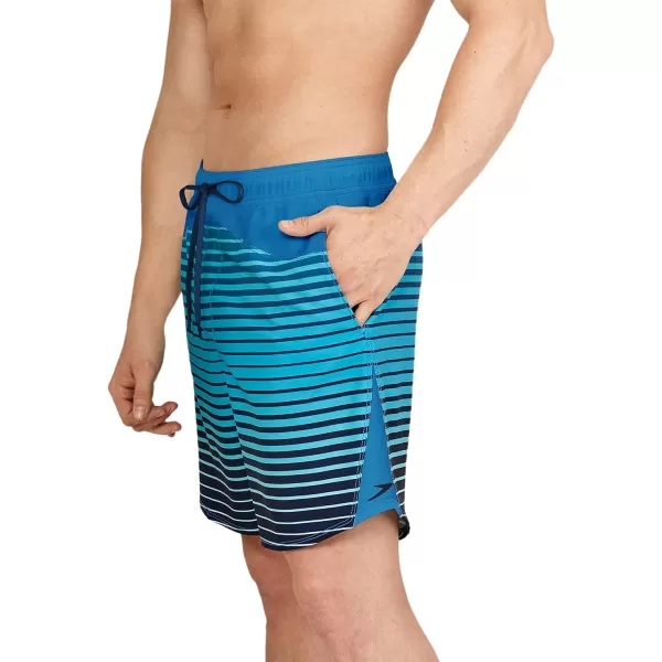 Speedo Mens Swim Trunk Mid Length MarinaStripe Explorer Aqua Splash