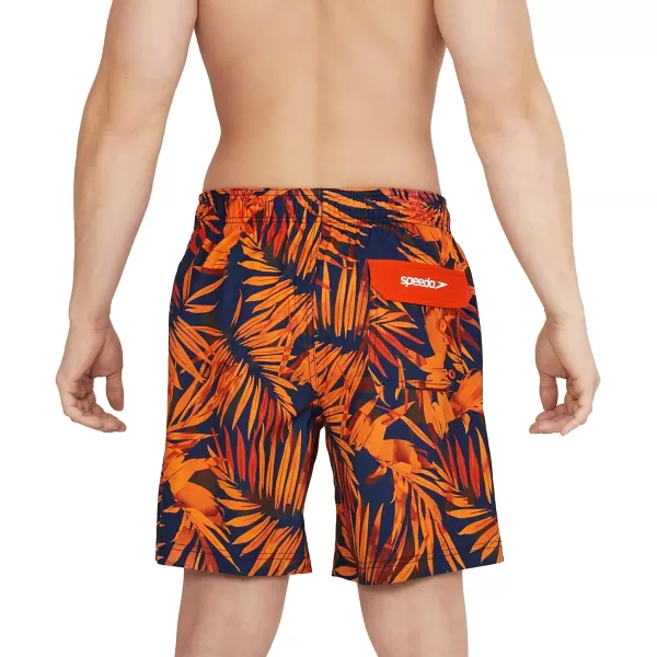 Speedo Mens Swim Trunk Mid Length Redondo PrintedPalm Spicy Orange