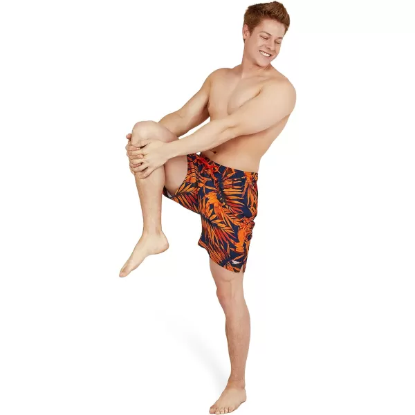 Speedo Mens Swim Trunk Mid Length Redondo PrintedPalm Spicy Orange