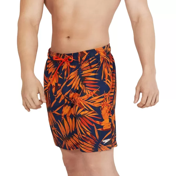 Speedo Mens Swim Trunk Mid Length Redondo PrintedPalm Spicy Orange