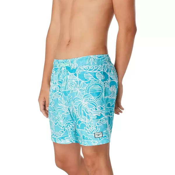 Speedo Mens Swim Trunk Mid Length Redondo PrintedWay Back Bay Beach Glass