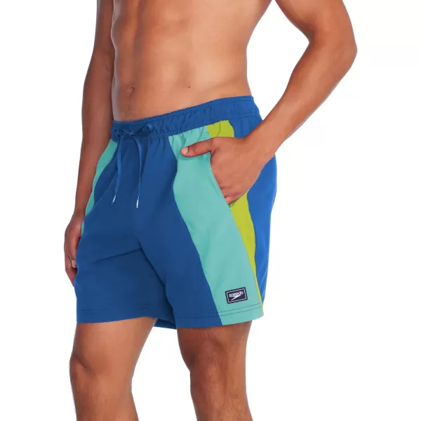 Speedo Mens Swim Trunk Mid Length Redondo StripeVertical Turkish Sea