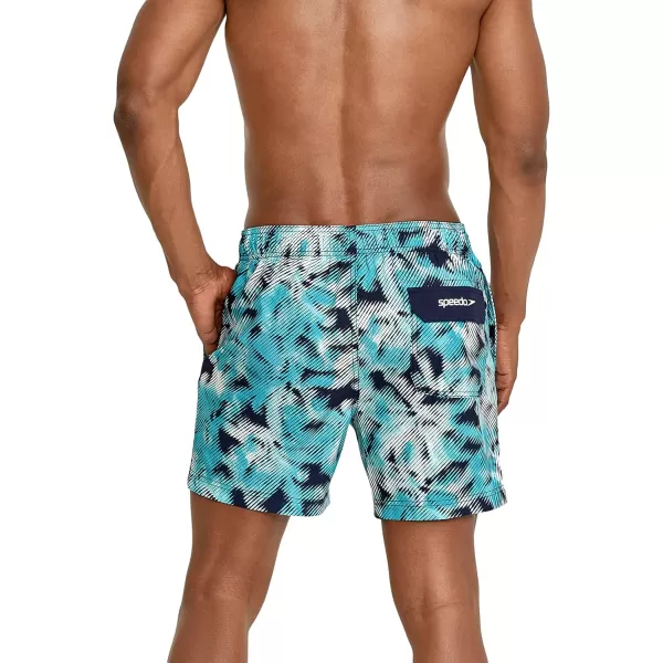 Speedo Mens Swim Trunk Short Length Redondo Comfort Liner PrintPalm Peacoat