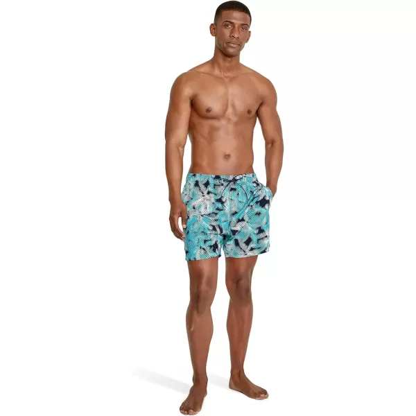 Speedo Mens Swim Trunk Short Length Redondo Comfort Liner PrintPalm Peacoat