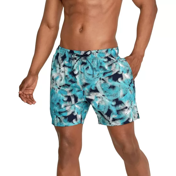 Speedo Mens Swim Trunk Short Length Redondo Comfort Liner PrintPalm Peacoat