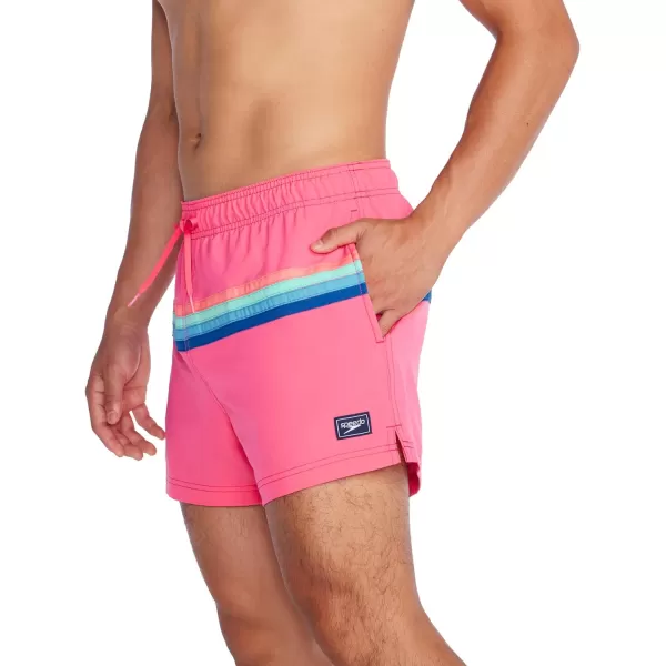 Speedo Mens Swim Trunk Short Length Redondo StripedHorizontal Fandango Pink