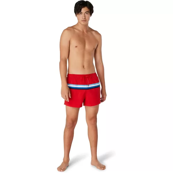 Speedo Mens Swim Trunk Short Length Redondo StripedHorizontal High Risk Red