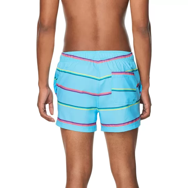 Speedo Mens Swim Trunk Short Length Redondo StripedQuad Blue Atoll