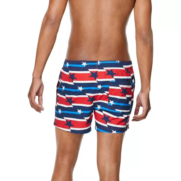 Speedo Mens Swim Trunk Short Length Redondo StripedRedWhiteBlue