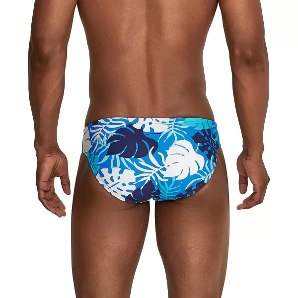 Speedo Mens Swimsuit Brief Creora Highclo PrintedPalm Blue RadianceAtoll