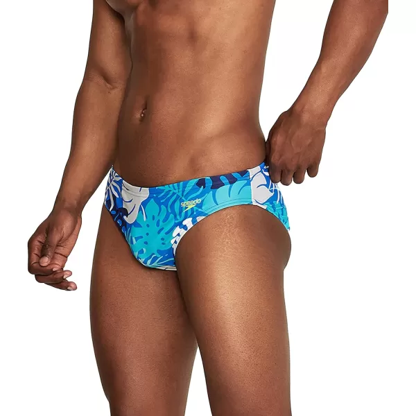 Speedo Mens Swimsuit Brief Creora Highclo PrintedPalm Blue RadianceAtoll