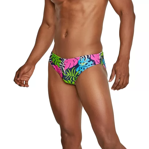 Speedo Mens Swimsuit Brief Creora Highclo PrintedPalm Green Gecko