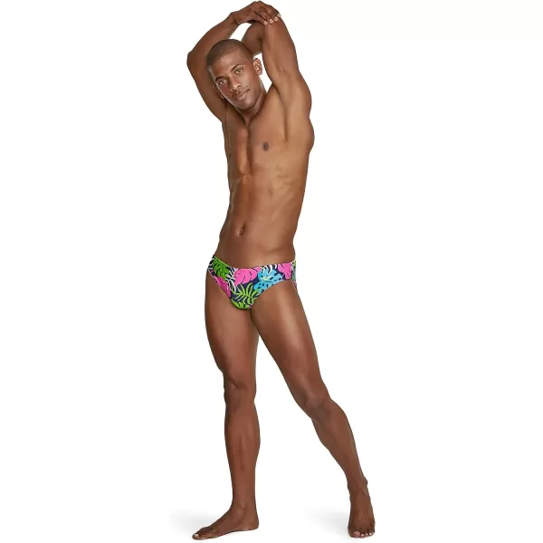 Speedo Mens Swimsuit Brief Creora Highclo PrintedPalm Green Gecko
