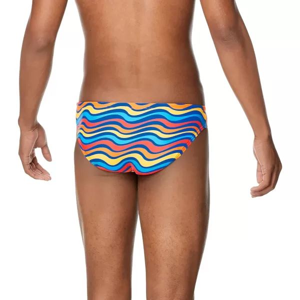 Speedo Mens Swimsuit Brief Creora Highclo PrintedWavy Vibrant Orange