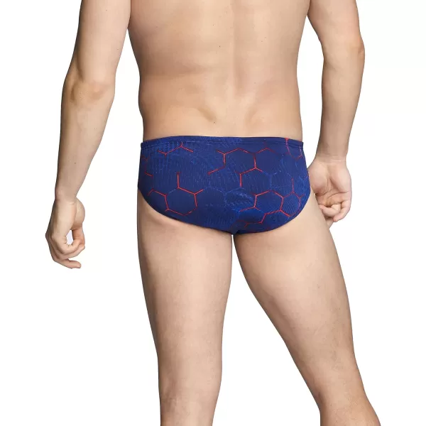 Speedo Mens Swimsuit Brief Endurance Printed Team ColorsEmerging RedWhiteBlue