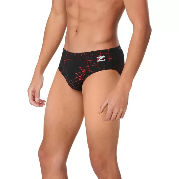 Speedo Mens Swimsuit Brief Endurance Printed Team ColorsGalactic Speedo Red