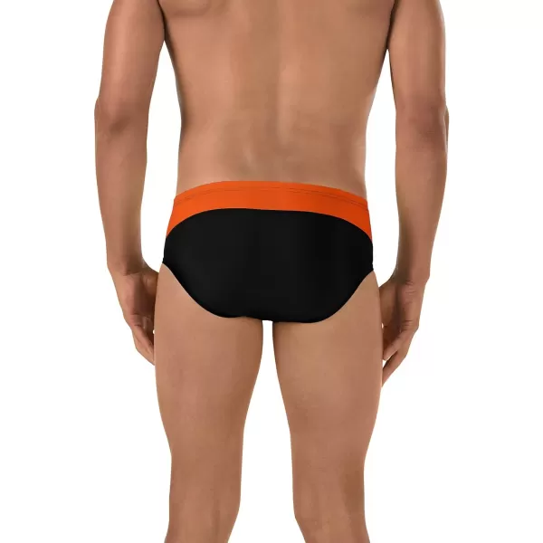 Speedo Mens Swimsuit Brief Endurance Splice Team ColorsDiscontinuedBlackOrange Splice