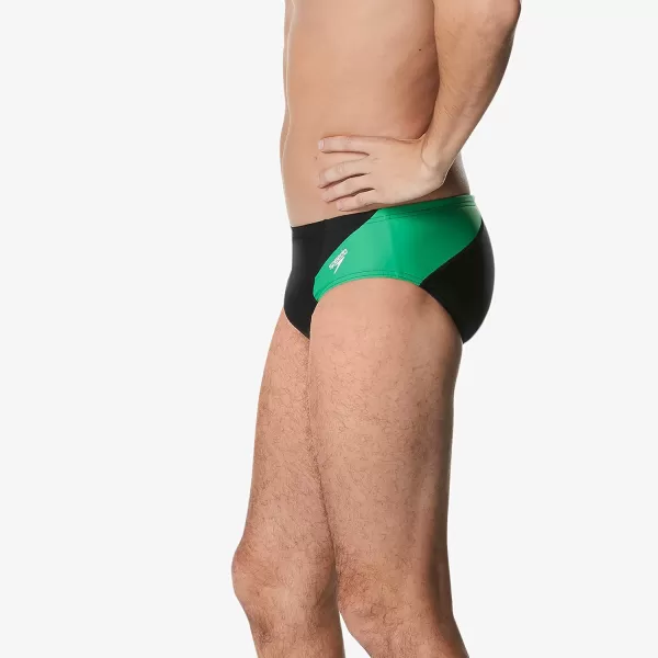 Speedo Mens Swimsuit Brief Powerflex Eco Revolve Splice Team ColorsBlackGreen