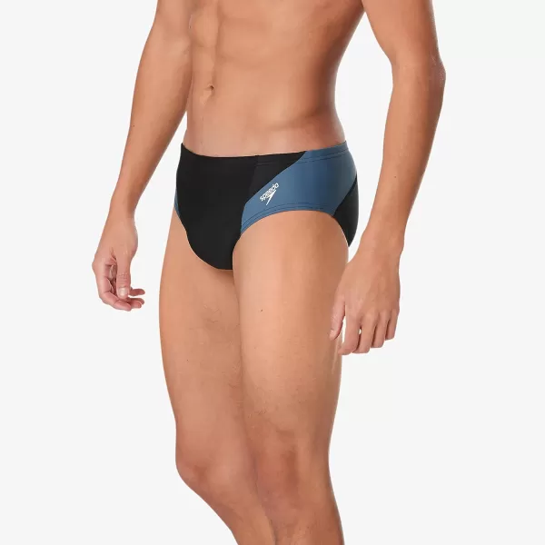 Speedo Mens Swimsuit Brief Powerflex Eco Revolve Splice Team ColorsBlackGrey