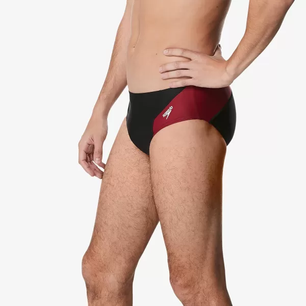 Speedo Mens Swimsuit Brief Powerflex Eco Revolve Splice Team ColorsBlackMaroon