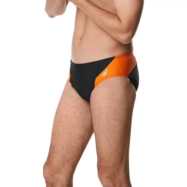 Speedo Mens Swimsuit Brief Powerflex Eco Revolve Splice Team ColorsBlackOrange