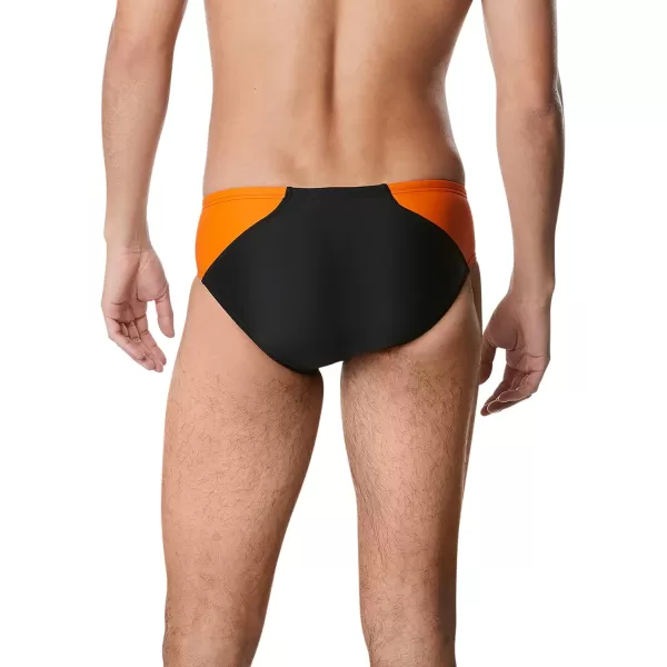 Speedo Mens Swimsuit Brief Powerflex Eco Revolve Splice Team ColorsBlackOrange