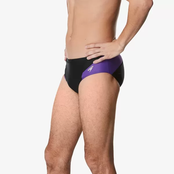 Speedo Mens Swimsuit Brief Powerflex Eco Revolve Splice Team ColorsBlackPurple