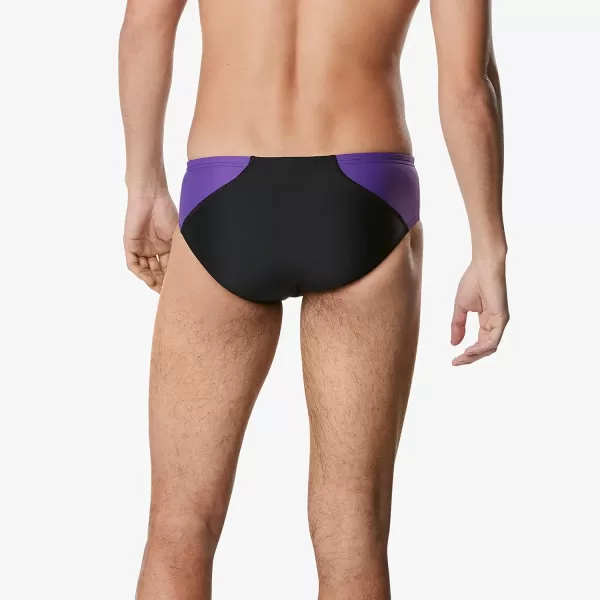 Speedo Mens Swimsuit Brief Powerflex Eco Revolve Splice Team ColorsBlackPurple