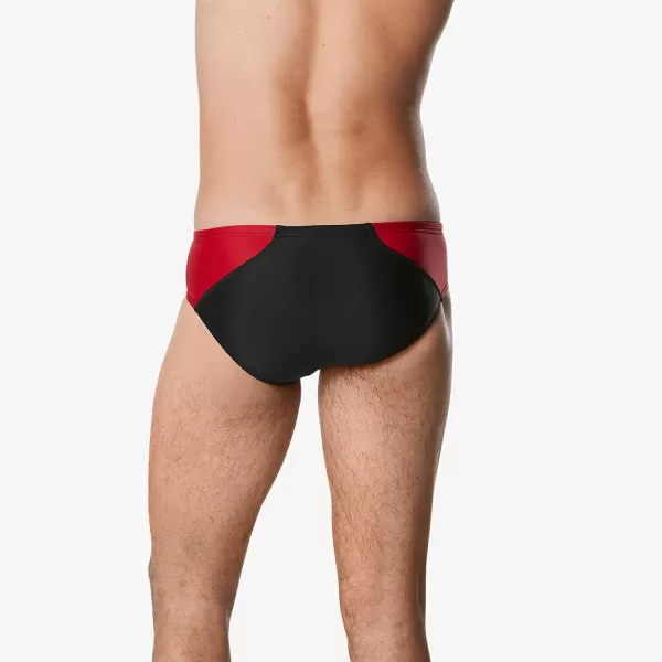 Speedo Mens Swimsuit Brief Powerflex Eco Revolve Splice Team ColorsBlackRed