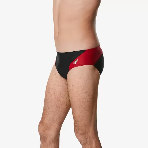 Speedo Mens Swimsuit Brief Powerflex Eco Revolve Splice Team ColorsBlackRed