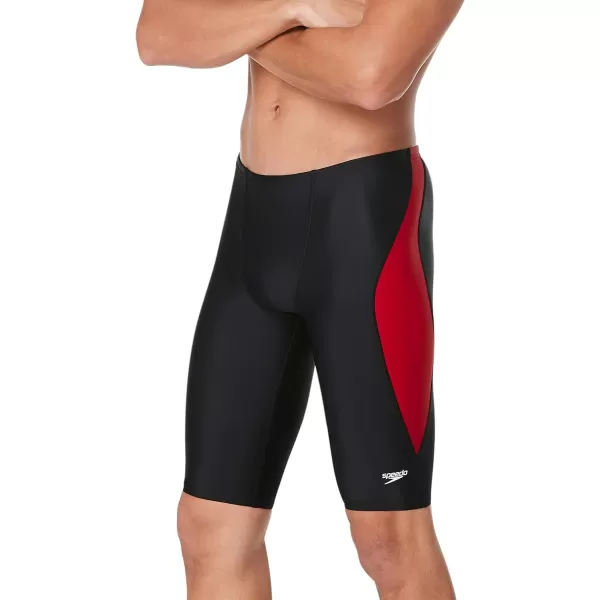 Speedo Mens Swimsuit Jammer Powerflex Eco Revolve Splice Team ColorsBlackRed