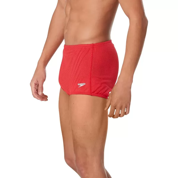 Speedo Mens Swimsuit Square Leg Poly Mesh Training SuitSpeedo Red