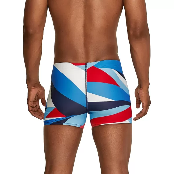 Speedo Mens Swimsuit Square Leg PrintedDrift RedWhiteBlue