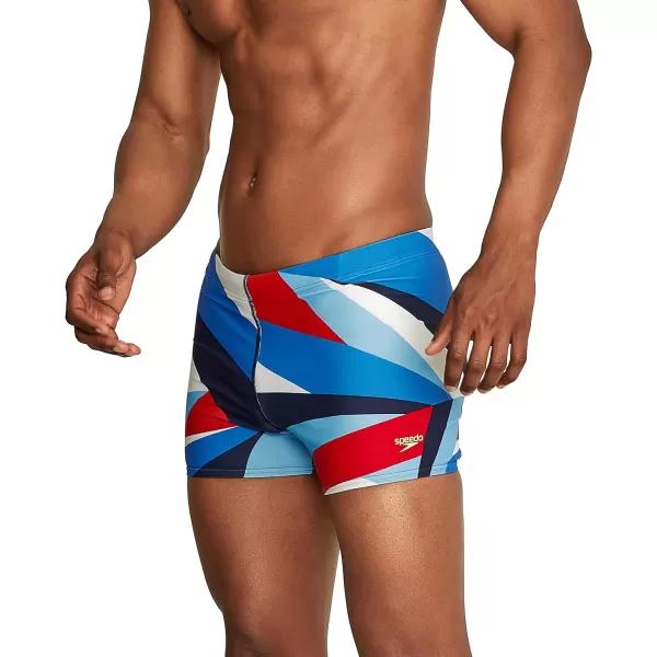 Speedo Mens Swimsuit Square Leg PrintedDrift RedWhiteBlue