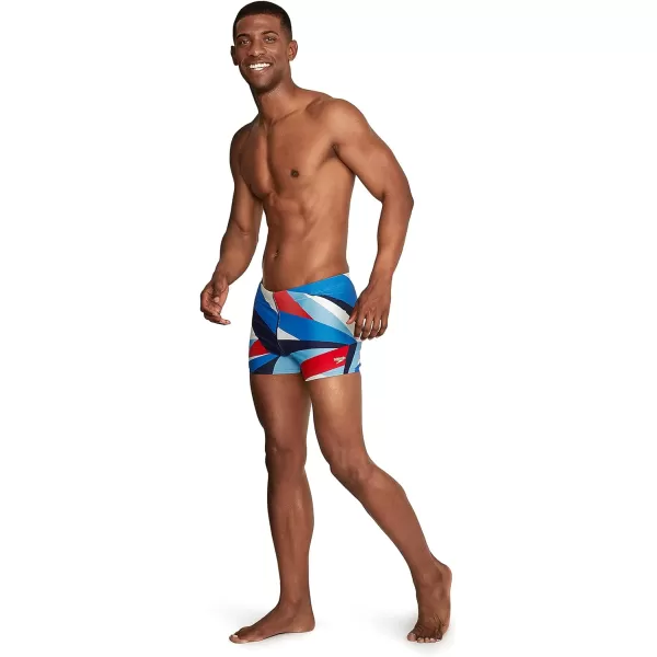 Speedo Mens Swimsuit Square Leg PrintedDrift RedWhiteBlue