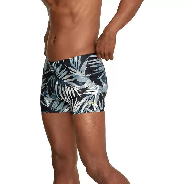 Speedo Mens Swimsuit Square Leg PrintedPalm BlackGrey