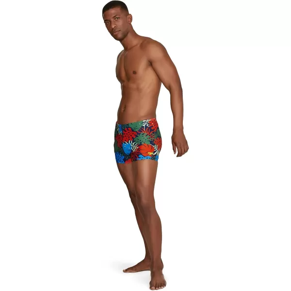 Speedo Mens Swimsuit Square Leg PrintedPalm Dark Ivy