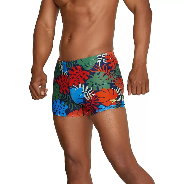 Speedo Mens Swimsuit Square Leg PrintedPalm Dark Ivy