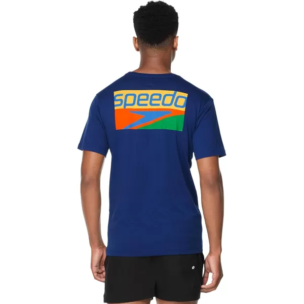 Speedo Mens TShirt Short Sleeve Crew Neck GraphicNeon Club Blue