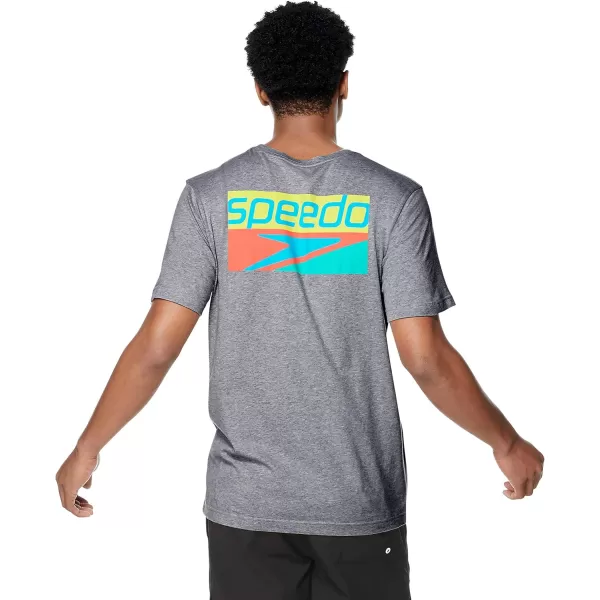 Speedo Mens TShirt Short Sleeve Crew Neck GraphicNeon Light Heather Grey