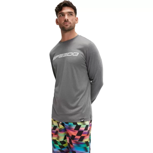 Speedo Mens Uv Swim Shirt Graphic Long Sleeve TeeStacked Logo Anthracite